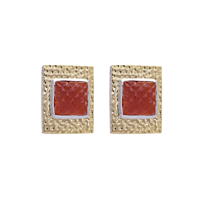 luxury diamond hoop earrings -Earrings- Cornelian And Diamond (11HM)