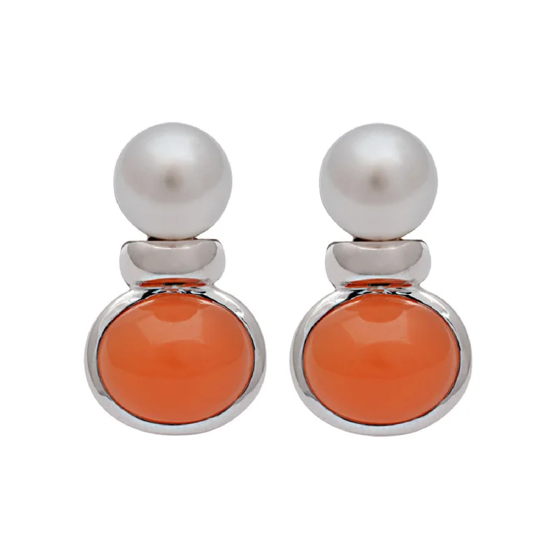 crystal stud earrings for brides -Earrings- Cornelian And S.s. Pearl (185CS)