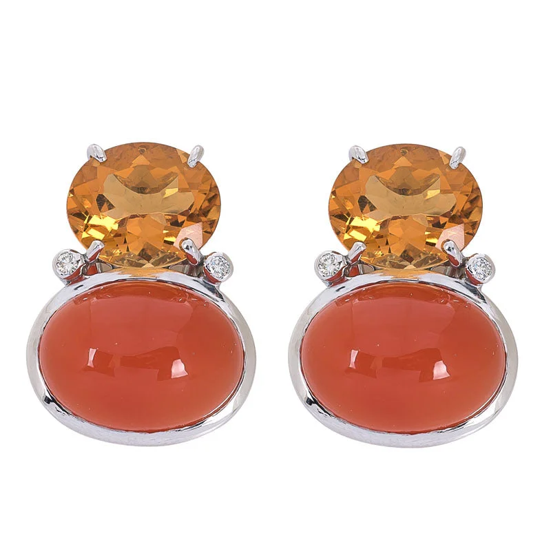 14k gold diamond earrings -Earrings - Cornellian and Citrine with Diamond in Silver