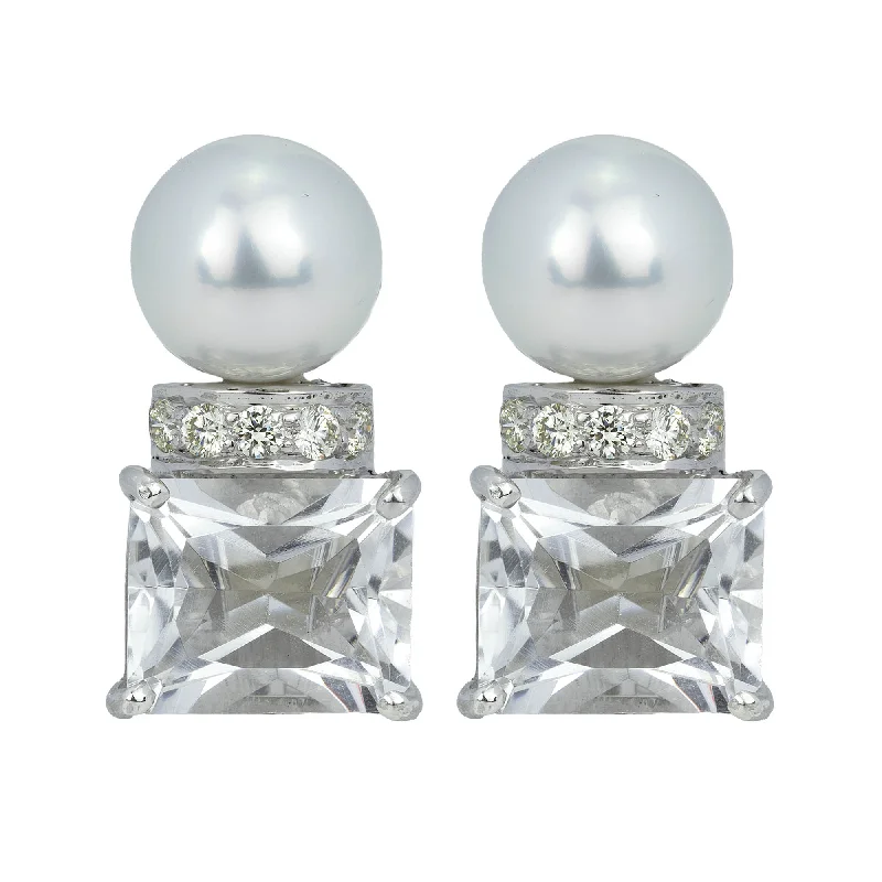 bold statement earrings -Earrings - Crystal, South Sea Pearl And Diamond