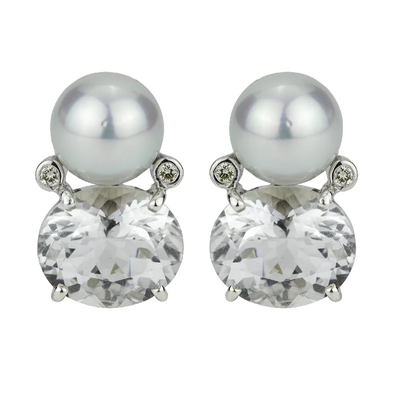 bohemian style earrings -Earrings - Crystal, South Sea Pearl And Diamond