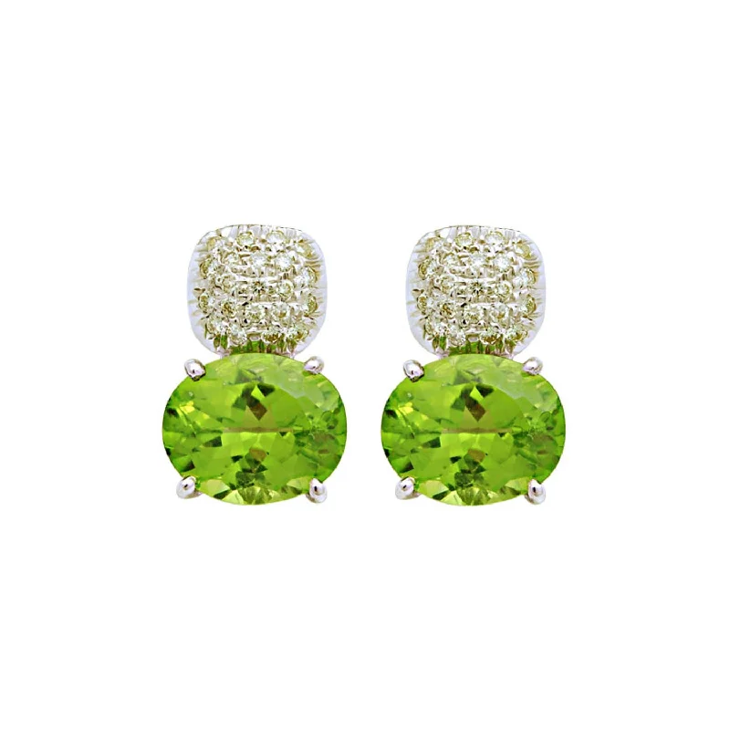 colorful gemstone hoop earrings -Earrings- Diamond And Peridot (112HS)