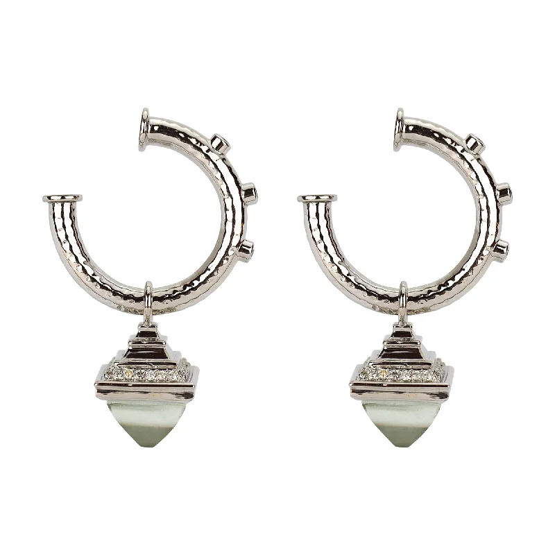 luxury pearl drop earrings -Earrings - Diamond & Green Quartz