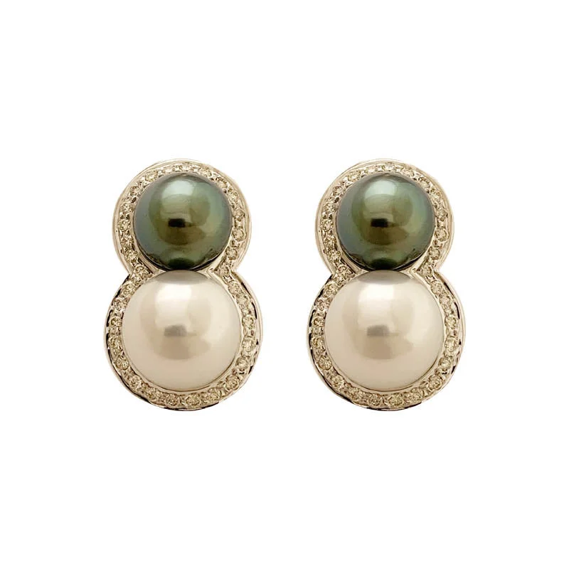 pearl and gold earrings -Earrings- Gray And White S.S. Pearl And Diamond In 18K White Gold  (2200E)