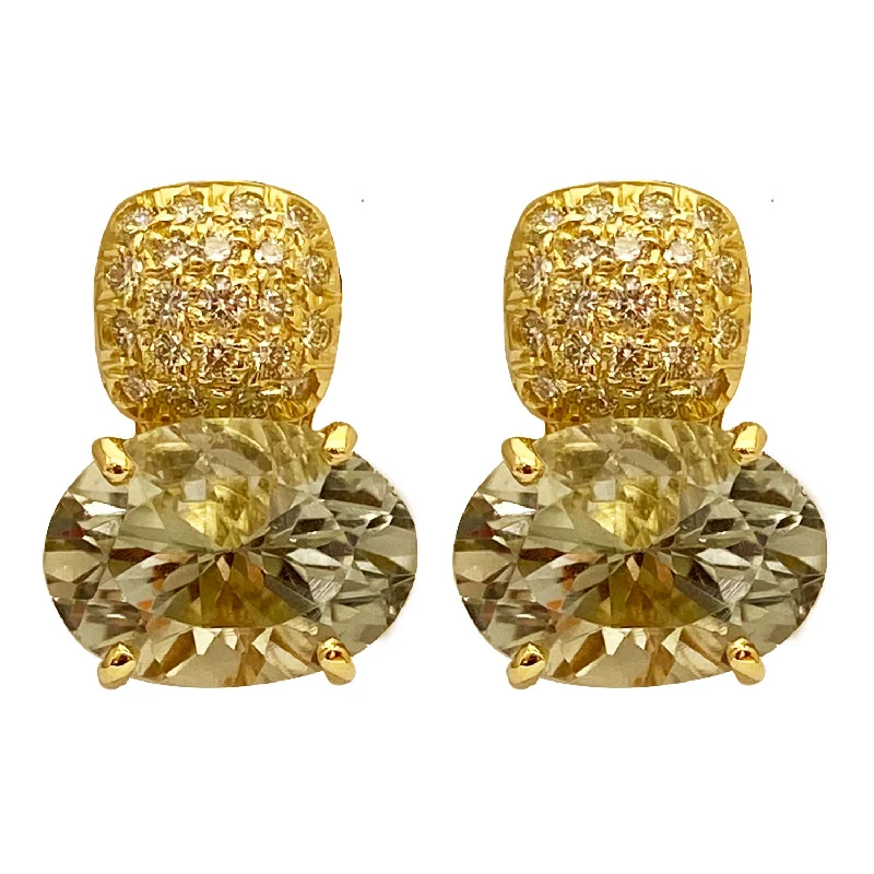 silver ear jackets -Earrings - Green Quartz and Diamond in 18k gold