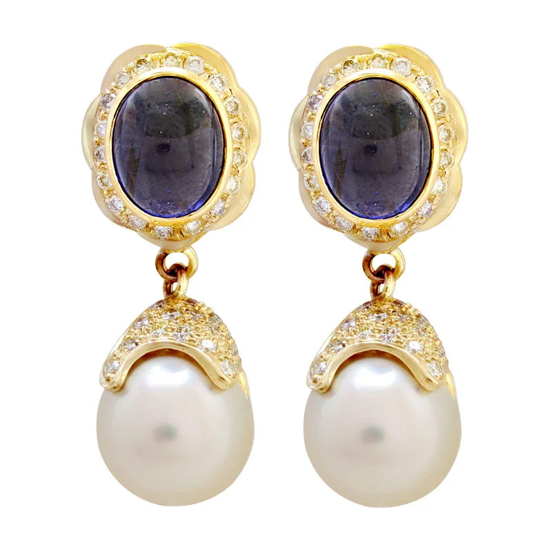 ethnic inspired earrings -Earrings- Iolite, S.S. Pearl And Diamond (1998C)