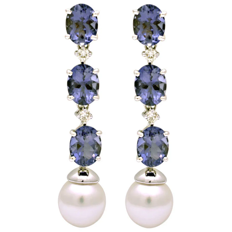 oversized statement earrings -Earrings- Iolite, South Sea Pearl And Diamond (195IS)