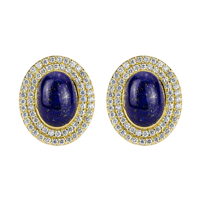 cubic zirconia hoop earrings -Earrings - Lapis Lazuli And Diamond (2287E)