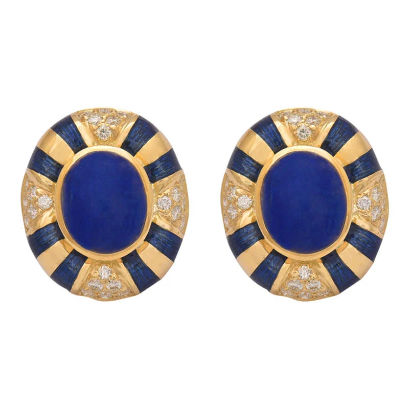 gemstone drop earrings -Earrings- Lapis Lazuli And Diamond (Enamel)  (2194A)