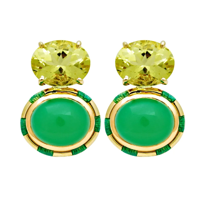 pearl cluster earrings -Earrings- Lemon Quartz And Chrysoprase (enamel) (2032H)