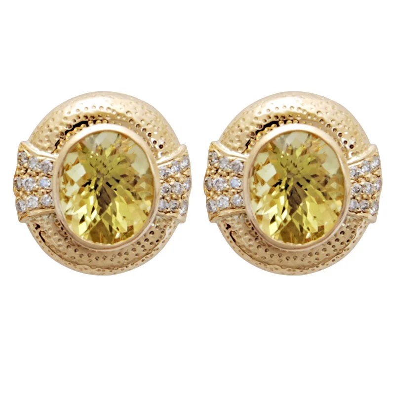 gold stud earrings for women -Earrings- Lemon Quartz And Diamond (1789A)