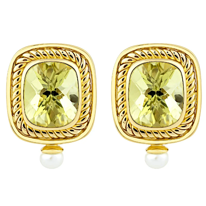 black diamond stud earrings -Earrings- Lemon Quartz And Pearl (1795D)