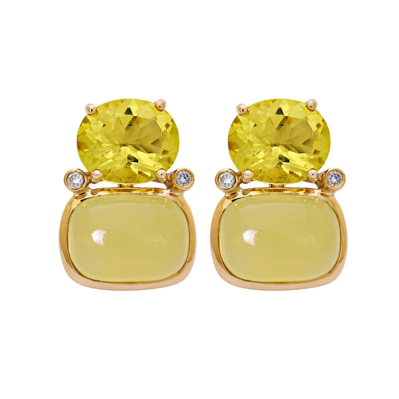 minimalistic gold earrings -Earrings- Lemon Quartz, Beryl and Diamond