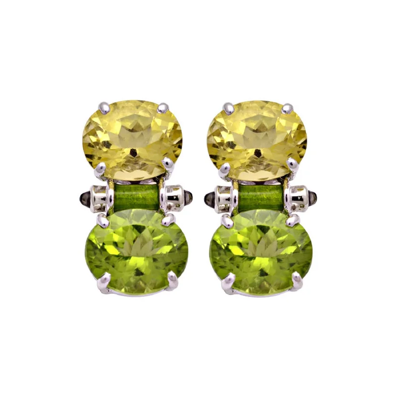 diamond ear climbers -Earrings- Lemon Quartz, Peridot And Blue Sapphire (Enamel) (158ES)