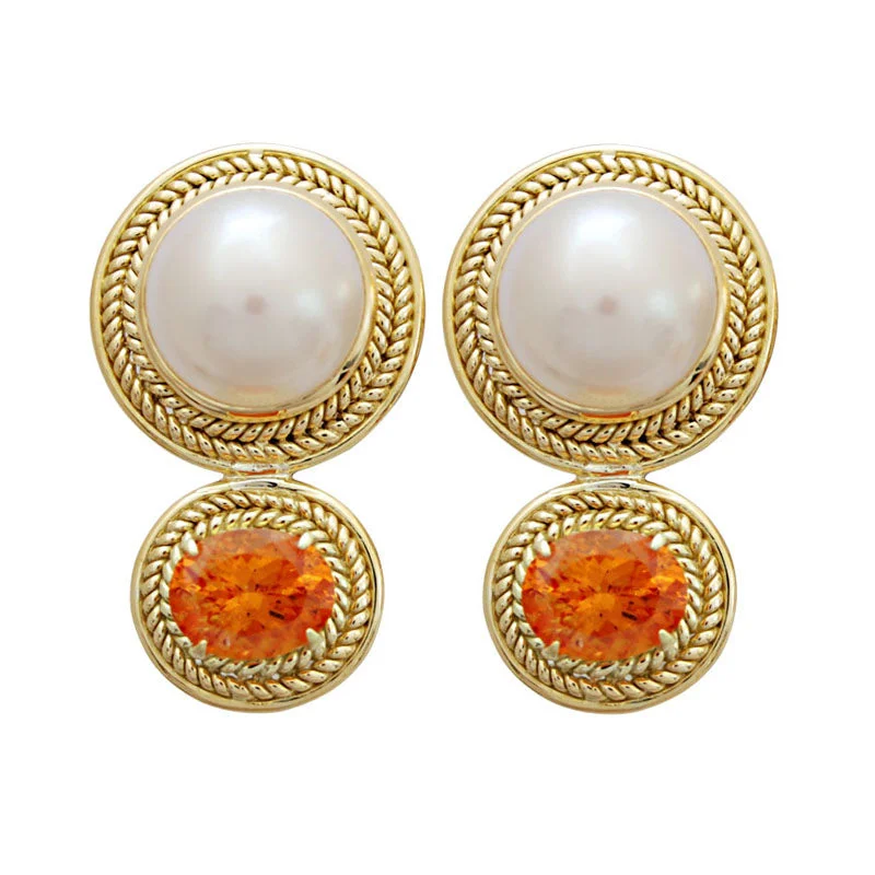 rose gold hoop earrings -Earrings- Orange Garnet & South Sea Pearl (1700H)