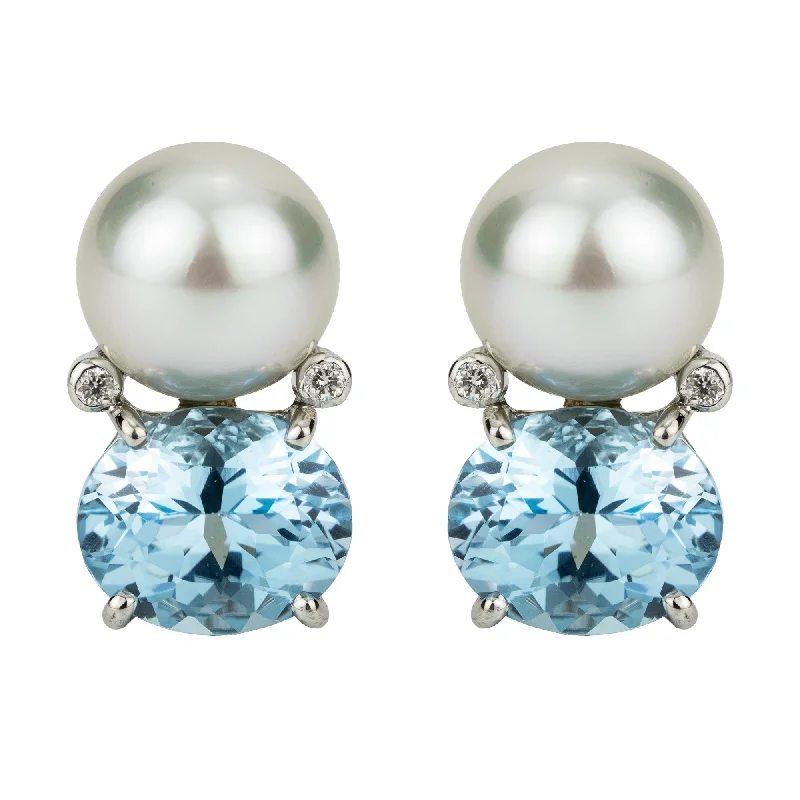 cubic zirconia hoop earrings -Earrings - Pearl And Blue Topaz With Diamond