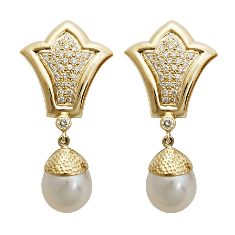 gold bar stud earrings -Earrings- Pearl And Diamond (1560H)