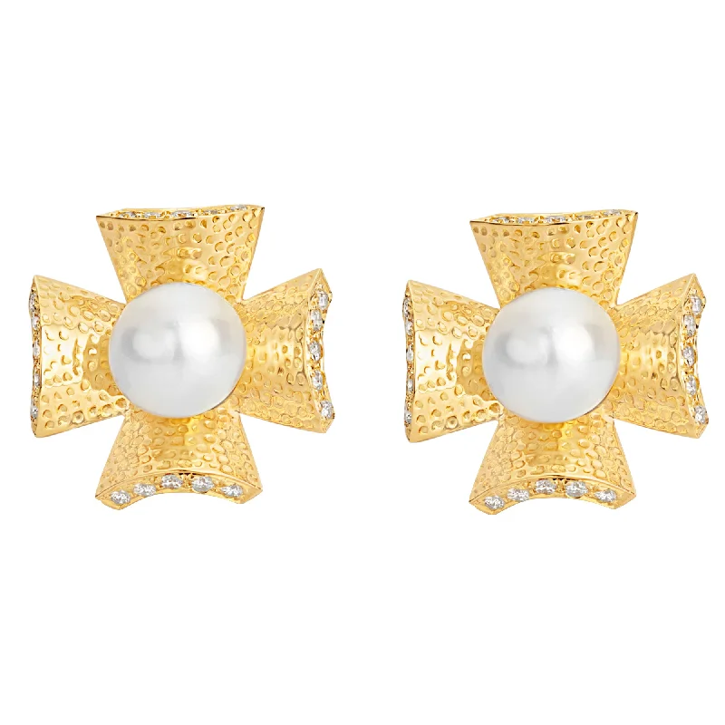 gold stud earrings for men -Earrings- Pearl And Diamond (1838B)