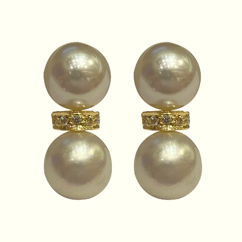 silver heart earrings -Earrings - South Sea Pearl and Diamond in 18k gold