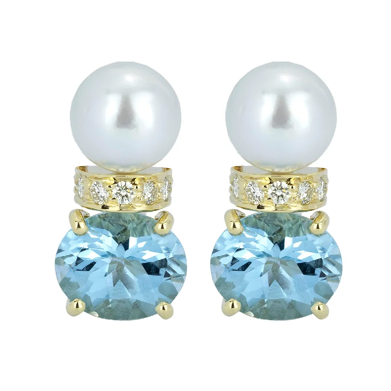 celestial star and moon earrings -Earrings - Pearl, Blue Topaz And Diamond