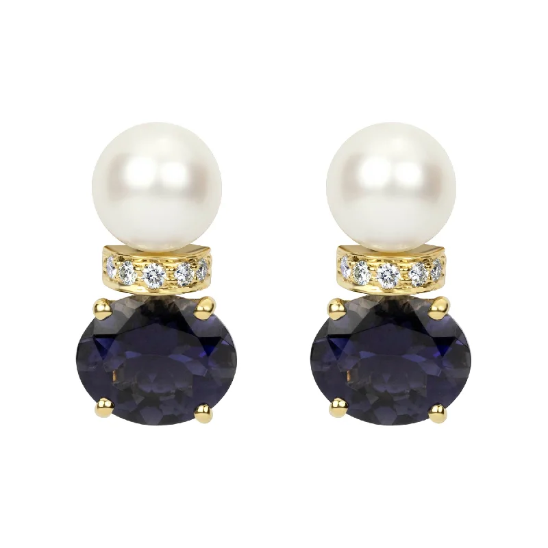 gold stud earrings for women -Earrings - Pearl, Iolite And Diamond