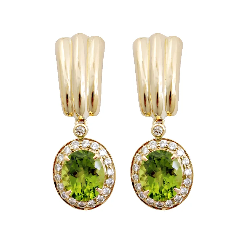 gold huggie hoop earrings -Earrings- Peridot And Diamond (1480F)