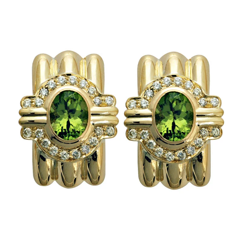 gemstone stud earrings -Earrings - Peridot And Diamond (1503B)