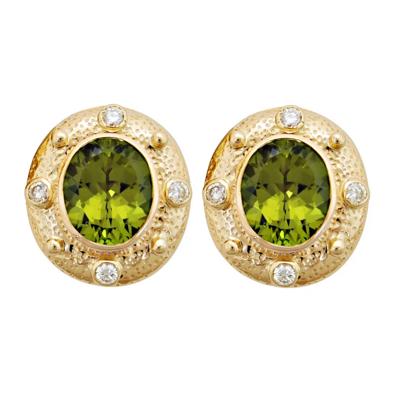 sterling silver hoop earrings -Earrings- Peridot And Diamond (1796G)