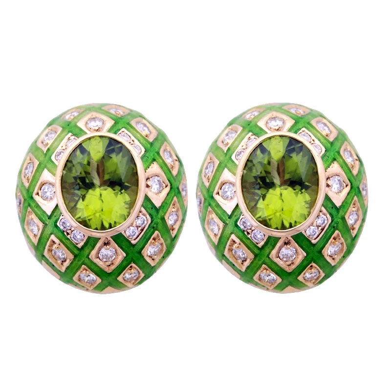 trendy ear climbers -Earrings- Peridot And Diamond (enamel) (1210L)