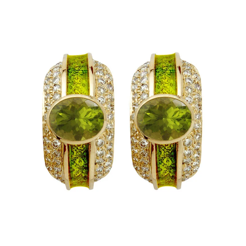 sapphire stud earrings -Earrings- Peridot And Diamond (Enamel) (1230I)