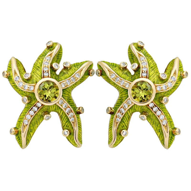 twisted hoop earrings -Earrings- Peridot And Diamond (enamel) (1308O)