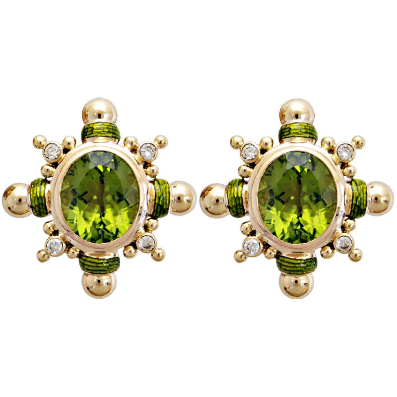 diamond drop earrings -Earrings- Peridot And Diamond (Enamel) (1788L)