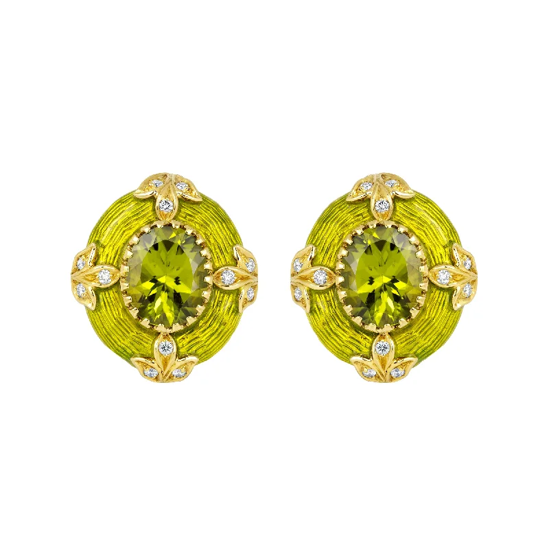 custom birthstone earrings -Earrings- Peridot And Diamond (Enamel) (1794D)