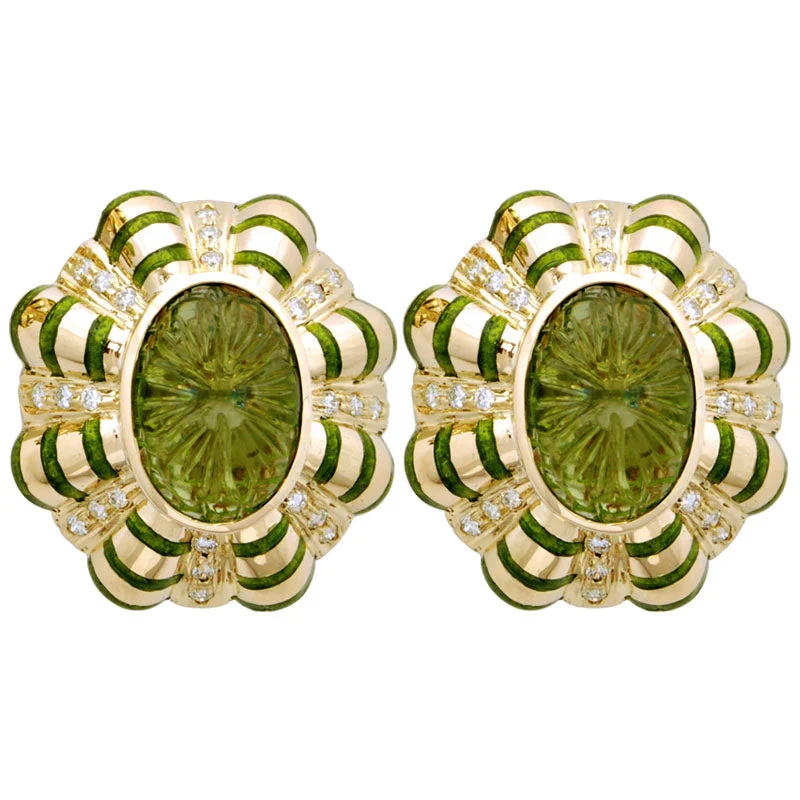 crystal chandelier earrings -Earrings-Peridot and Diamond (Enamel)