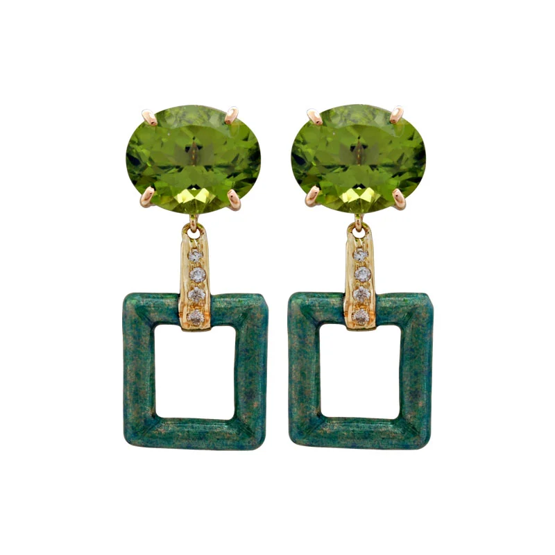 turquoise drop earrings -Earrings - Peridot and Diamond (Enamel) in 18K gold