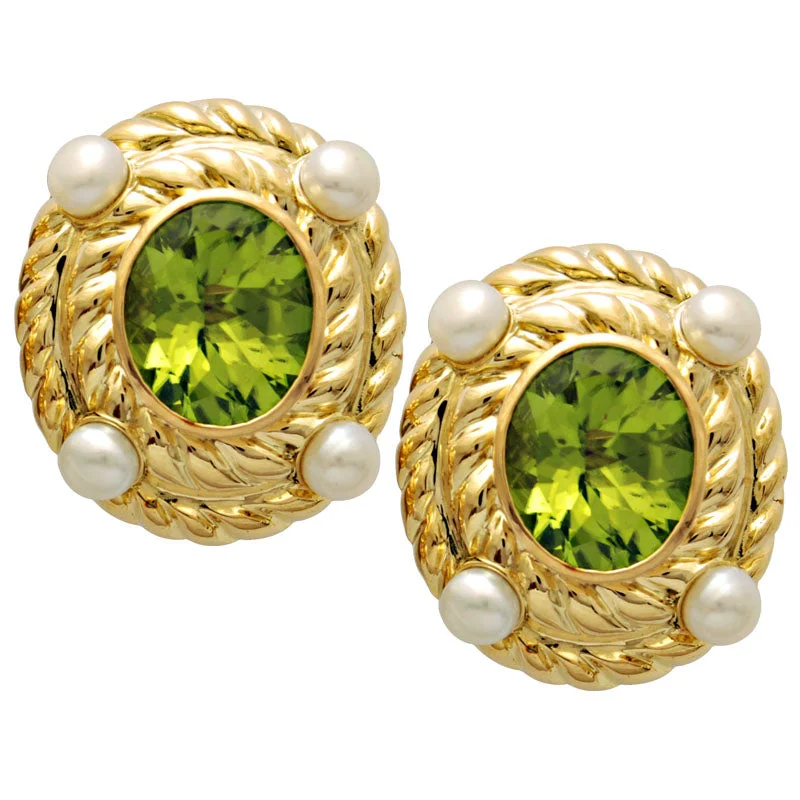 vintage inspired chandelier earrings -Earrings- Peridot And Pearl (1623B)