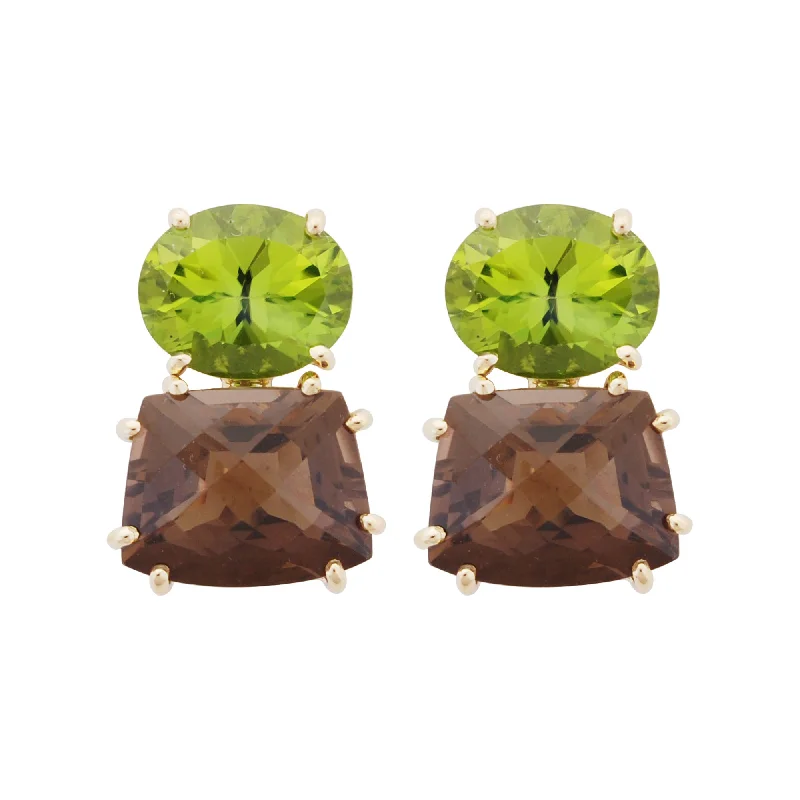 statement tassel earrings -Earrings- Peridot And Smokey Quartz (1848H)