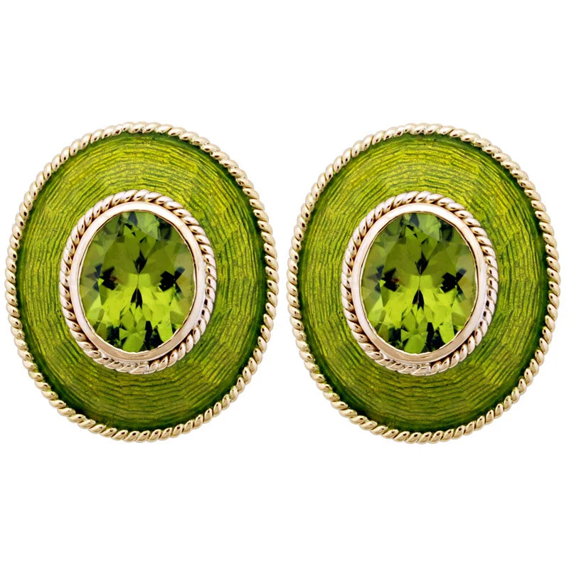 multi-layered drop earrings -Earrings- Peridot (enamel) (1849L)