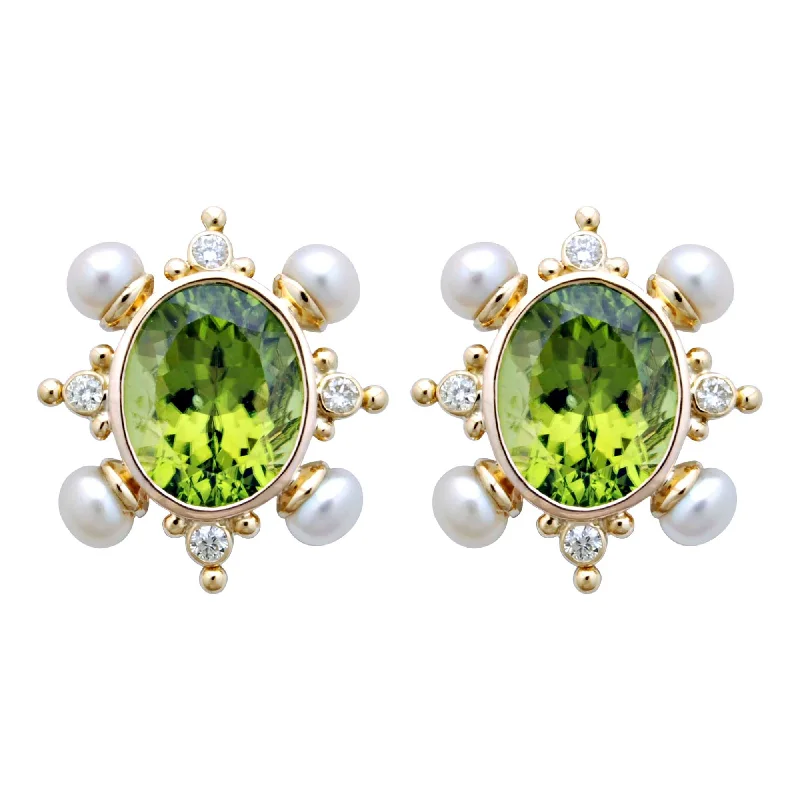 luxury diamond hoop earrings -Earrings- Peridot, Pearl And Diamond (1876C)