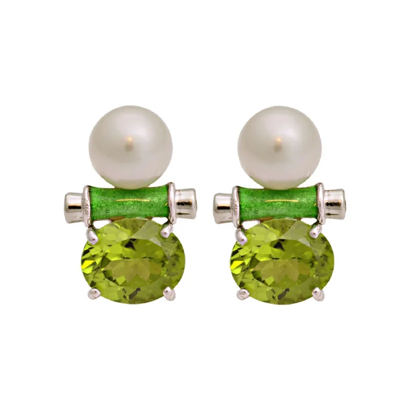 emerald drop earrings -Earrings- Peridot, S.s. Pearl And Diamond (enamel) (181AS)