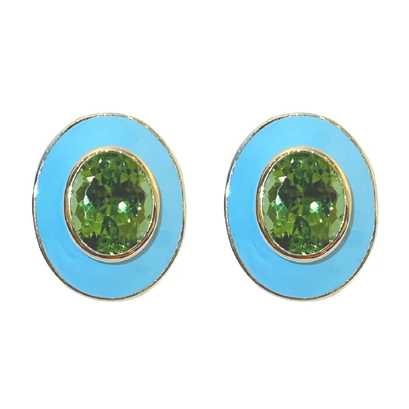 pearl and gold earrings -Earrings - Peridot with enamel in 18K gold