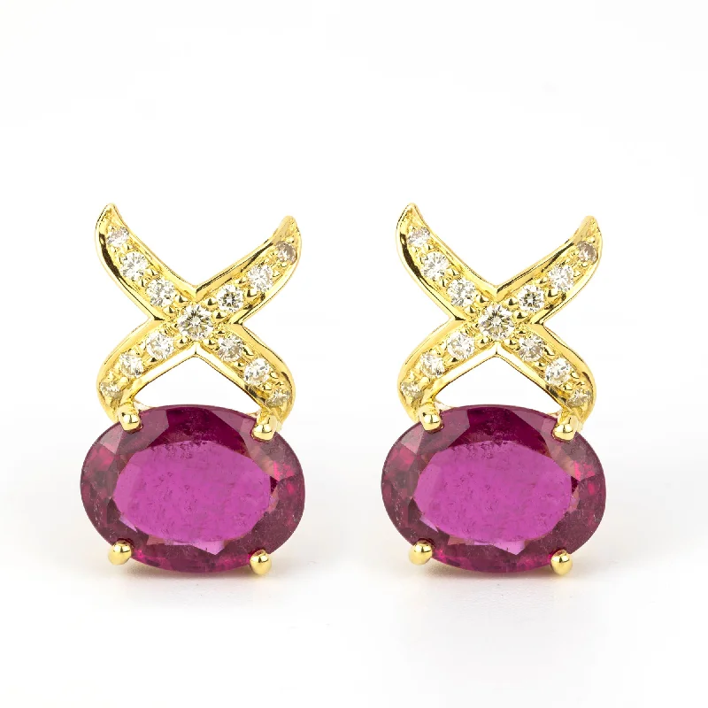 delicate gemstone drop earrings -Earrings - Rubellite And Diamond