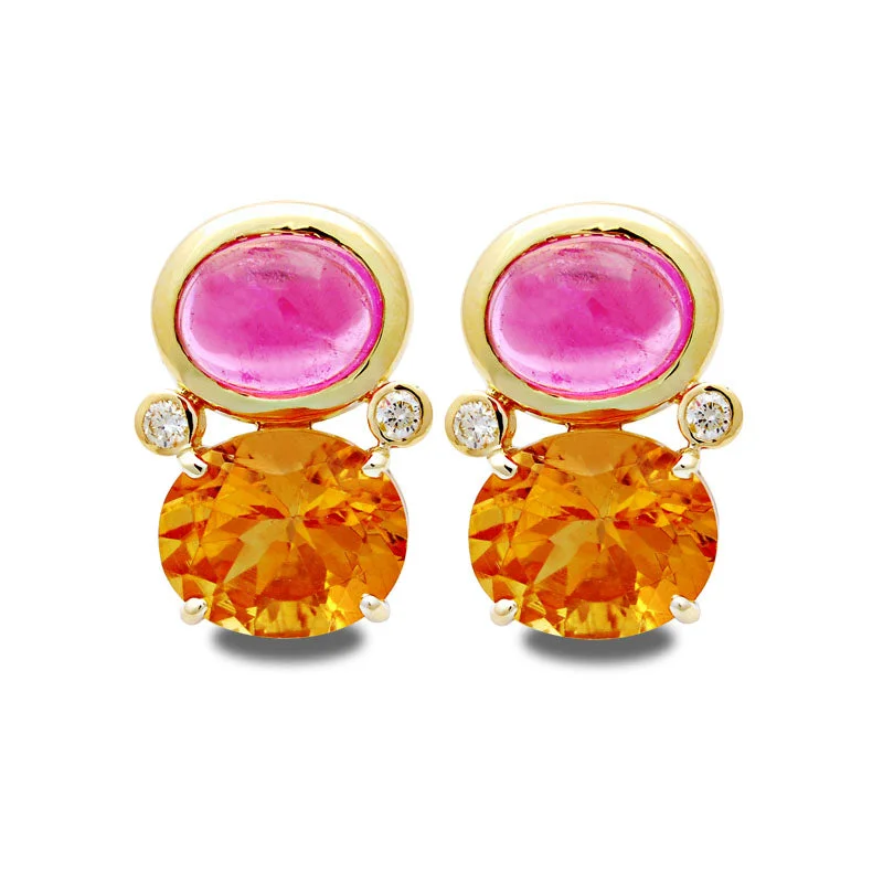 chic pearl drop earrings -Earrings-Rubellite, Citrine and Diamond