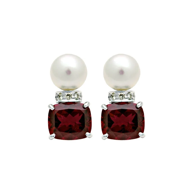 brass statement earrings -Earrings- Rubellite, S.s. Pearl And Diamond (110HS)