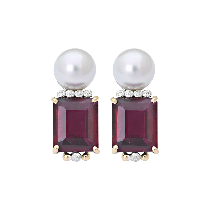 silver heart earrings -Earrings- Rubellite, South Sea Pearl And Diamond (9FM)