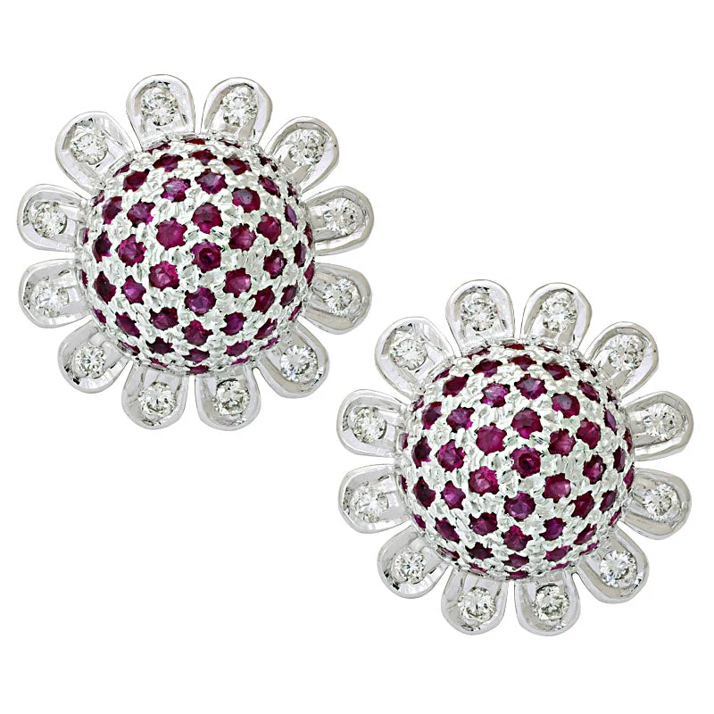 luxury diamond hoop earrings -Earrings-Ruby and Diamond