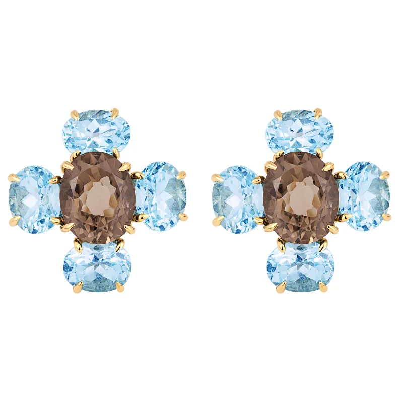 elegant crystal stud earrings -Earrings - Smokey Quartz & Blue Topaz (1699Q)