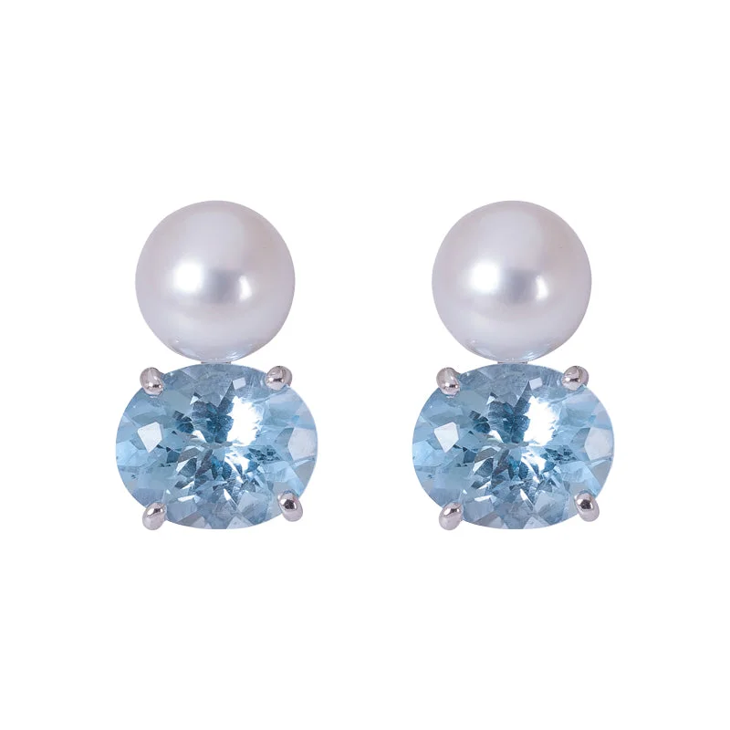 silver ear jackets -Earrings- South Sea Pearl and Blue Topaz in Silver