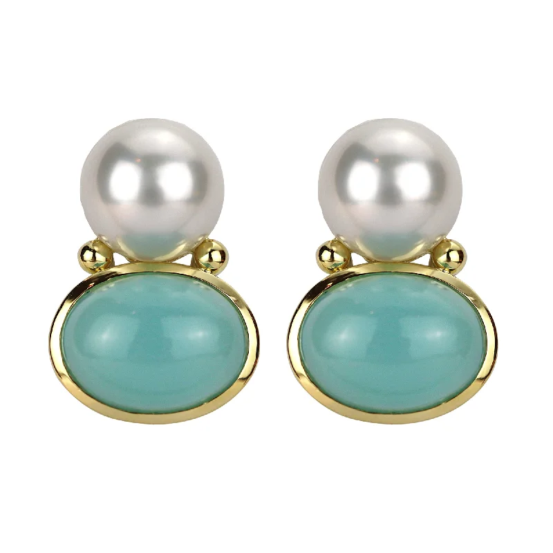 oversized statement earrings -Earrings - South Sea Pearl And Chalcedony