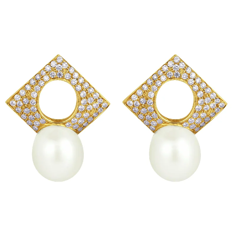 art deco style earrings -Earrings- South Sea Pearl And Diamond (1998E)